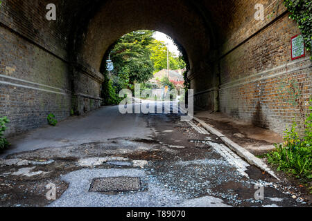 Railway bridge tunnel leading to Southill Road Chislehurst Stock Photo