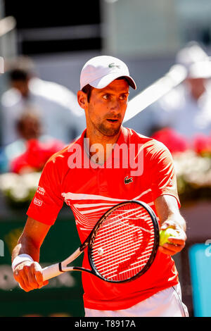 Caja Magica, Madrid, Spain. 11th May, 2019. Mutua Madrid Open, day 8; Novak Djokovic (SRB) serves Credit: Action Plus Sports/Alamy Live News Stock Photo