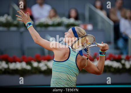 Kiki Bertens of the Netherlands seen in action against Simon Halep of Romania during the Mutua Madrid Open Masters match on day eight at Caja Magica in Madrid, Spain. Kiki Bertens beat Simona Halep. Stock Photo