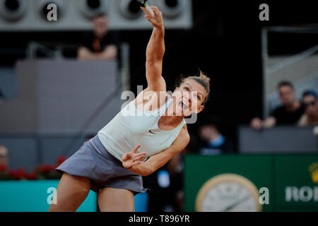 Simona Halep of Romania seen action against Kiki Bertens of Netherlands during the Mutua Madrid Open Masters match on day eight at Caja Magica in Madrid, Spain. Kiki Bertens beat Simona Halep. Stock Photo