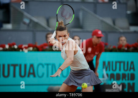 Simona Halep of Romania seen action against Kiki Bertens of Netherlands during the Mutua Madrid Open Masters match on day eight at Caja Magica in Madrid, Spain. Kiki Bertens beat Simona Halep. Stock Photo