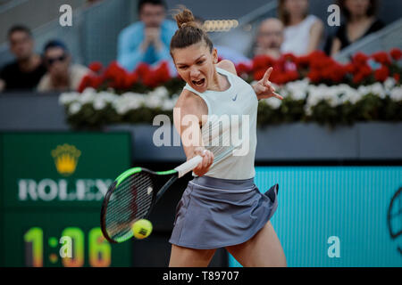 Simona Halep of Romania seen action against Kiki Bertens of Netherlands during the Mutua Madrid Open Masters match on day eight at Caja Magica in Madrid, Spain. Kiki Bertens beat Simona Halep. Stock Photo