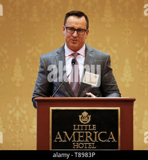 Salt Lake City, USA. 11th May, 2019. Former Utah Speaker of the House Greg Hughes addresses the Utah-China Trade and Investment Forum in Salt Lake City, the United States, May 11, 2019. The Utah-China Trade and Investment Forum kicked off here Saturday. Credit: Li Ying/Xinhua/Alamy Live News Stock Photo