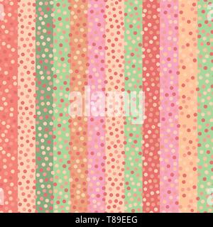 Modern hand drawn confetti dots on multicolor striped background in soft tropical colours. Bright seamless vector pattern. Great for wedding Stock Vector