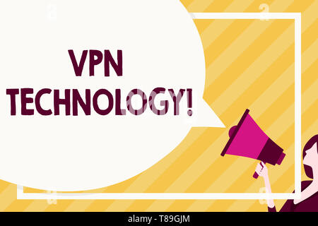 Handwriting text writing Vpn Technology. Conceptual photo programming that creates a safe and encrypted connection Huge Blank Speech Bubble Round Shap Stock Photo