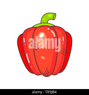 Fresh Red Pepper Vegetable Isolated Icon. Pepper For Farm Market, Vegetarian Salad Recipe Design. Vector Illustration In Flat Style Stock Vector