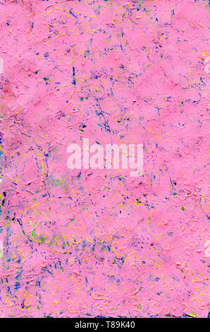 Pink abstract grunge background. Texture with scratches, dots, wavy lines with green, yellow and blue. Stock Photo