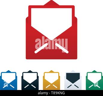 Colorful postcards and open envelopes on white background. Vector icons. Stock Vector