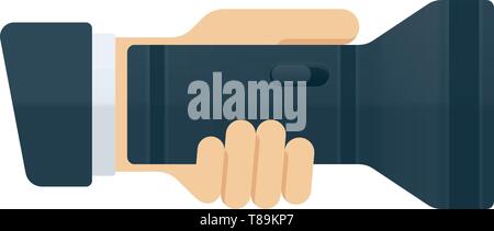 Hand holding flashlight. Vector icon on white background. Stock Vector
