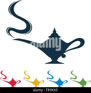 Magic lamp silhouettes with smokes on white background. Magic lamp vector icons. Stock Vector