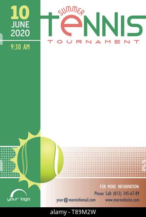 Summer Tennis Tournament poster template. Place for your text message. Vector illustration. Stock Vector