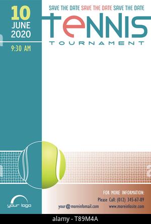 Save the date. Tennis Tournament poster template. Place for your text message. Vector illustration. Stock Vector