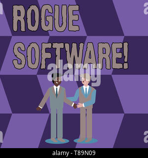 Conceptual hand writing showing Rogue Software. Concept meaning type of malware that poses as antimalware software Businessmen Smiling and Greeting ea Stock Photo