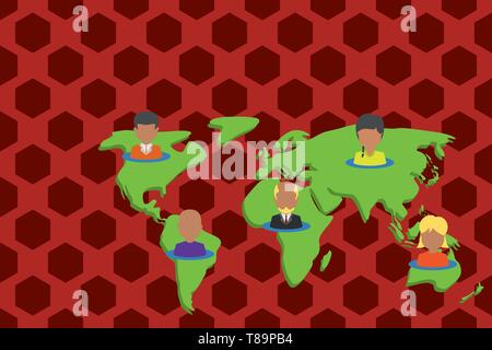 Connection multiethnic persons all over world. Global business earth map Design business Empty template isolated Minimalist graphic layout template fo Stock Vector