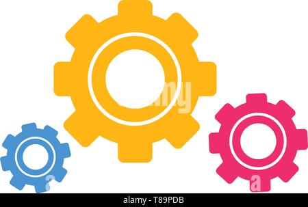 Three Different Sized Colored Cog Wheels Interlocking Tessellating Isolated Design business concept Empty copy text for Web banners promotional materi Stock Vector