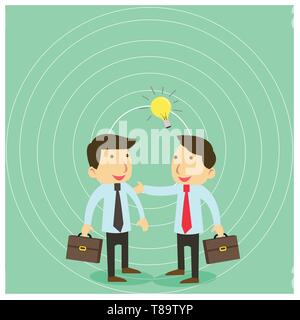 Two White Businessmen Colleagues with Brief Cases Sharing Idea Solution Design business concept Empty copy space modern abstract background Stock Vector