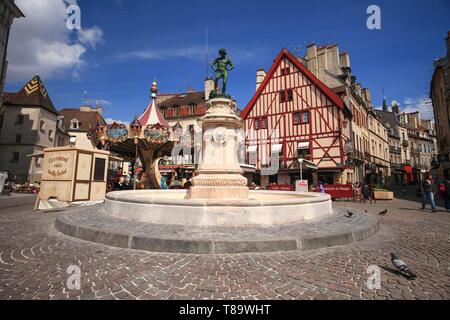 France, Cote d'Or, cultural landscape of climates of Burgundy listed as World Heritage by UNESCO, Dijon, Place du Bareuzai also called Place François Rude in the city center of Dijon Stock Photo
