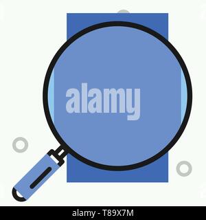 Round magnifying glass with iron handle frame to make object look bigger Business concept Empty template copy space isolated Posters coupons promotion Stock Vector