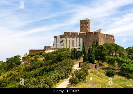 France, Eastern Pyrenees, Vermeille Coast, Collioure, the fort Saint-Elme of the 16th century Stock Photo