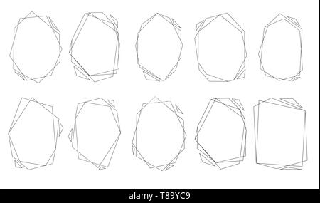 Polygonal frames set. Gold triangles, geometric shapes. Diamond shape. Great for invitation design background , banners, flyers, party posters, header Stock Photo