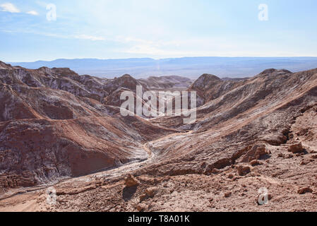 Salt, sand, and desertscape in the Moon Valley, San Pedro de Atacama, Chile Stock Photo