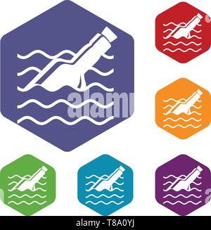 Message in bottle icons vector hexahedron Stock Vector