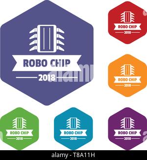 Robo chip icons vector hexahedron Stock Vector