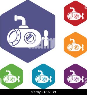 Bathyscaphe icons vector hexahedron Stock Vector