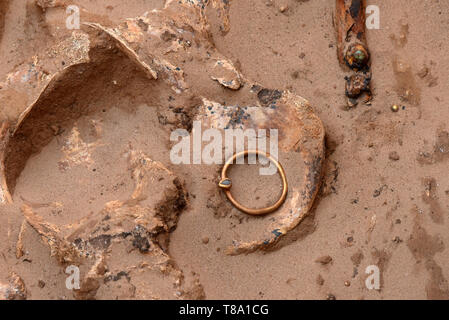Sarmatians golden jewelry founded durning Archaeological excavations of the Sarmatians burials in Astrakhan, Russia. Stock Photo