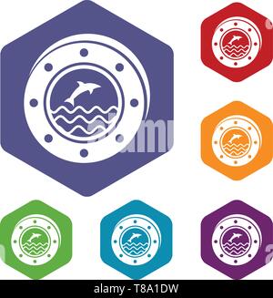 Porthole icons vector hexahedron Stock Vector