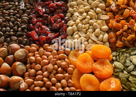 Various nuts with dried fruits, closeup Stock Photo