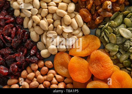 Various nuts with dried fruits, closeup Stock Photo