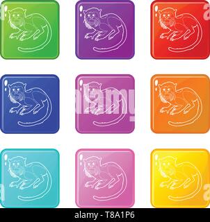 Imperial tamarin icons set 9 color collection Stock Vector