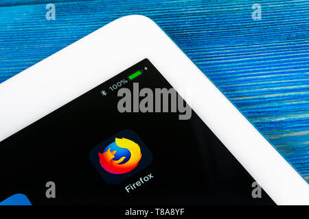 Sankt-Petersburg, Russia, July 6, 2018: Mozilla Firefox application icon on Apple iPad Pro screen close-up. Mozilla Firefox app icon. Mozilla firefox  Stock Photo