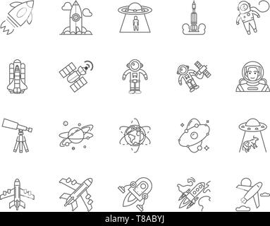 Aerospace line icons, signs, vector set, outline illustration concept  Stock Vector