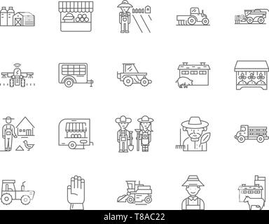 Agricultural contractors line icons, signs, vector set, outline illustration concept  Stock Vector