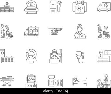 Ambulance line icons, signs, vector set, outline illustration concept  Stock Vector