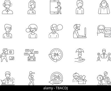 Assistance line icons, signs, vector set, outline illustration concept  Stock Vector