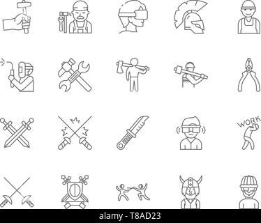 Blacksmiths line icons, signs, vector set, outline illustration concept  Stock Vector