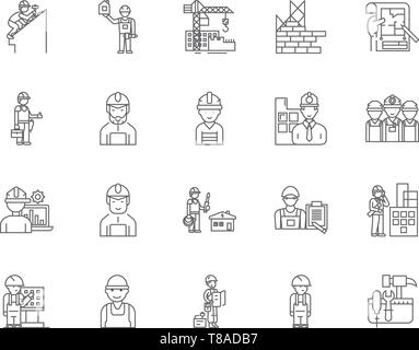 Building contractors line icons, linear signs, vector set, outline concept illustration Stock Vector