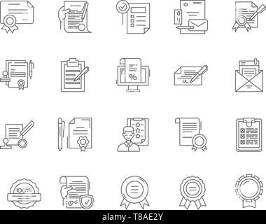 Certificates line icons, signs, vector set, outline illustration concept  Stock Vector