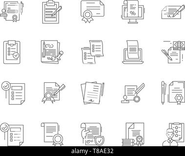 Certification line icons, signs, vector set, outline illustration concept  Stock Vector
