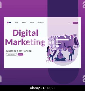 Digital Marketing- Flat vector illustration landing page. Digital marketing, digital technologies concept. Stock Vector