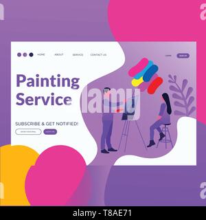Painting Service- Flat style vector illustration landing page for website. Stock Vector