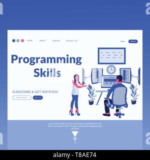 Programming Skills- Vector landing page illustration Stock Vector
