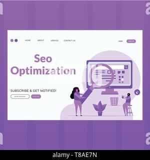 Seo optimization- Vector flat style seo optimization landing page illustration Stock Vector