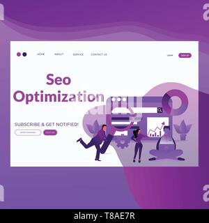 Seo Optimization- Modern Flat seo optimization vector illustration landing page. Stock Vector