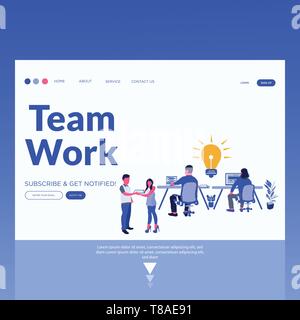 Team work- Vector landing page illustration Stock Vector