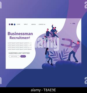 Businessman recruitment- Flat vector illustration businessman recruitment landing page. Stock Vector