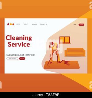 Cleaning Service- Flat modern style vector illustration landing page. Stock Vector